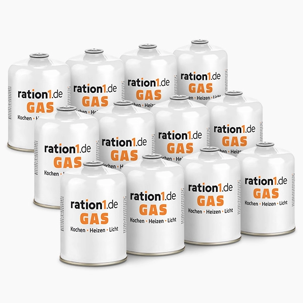 ration1 Gaskartusche 12 x 450g Paket - EN 417 Schraubkartusche für Outdoor, Camping und Notfallvorsorge