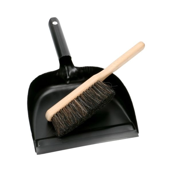 Handfeger und fegeblech, set, metall, buchenholz und