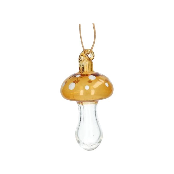 Anhänger fliegenpilz glas, ocker, 9 cm