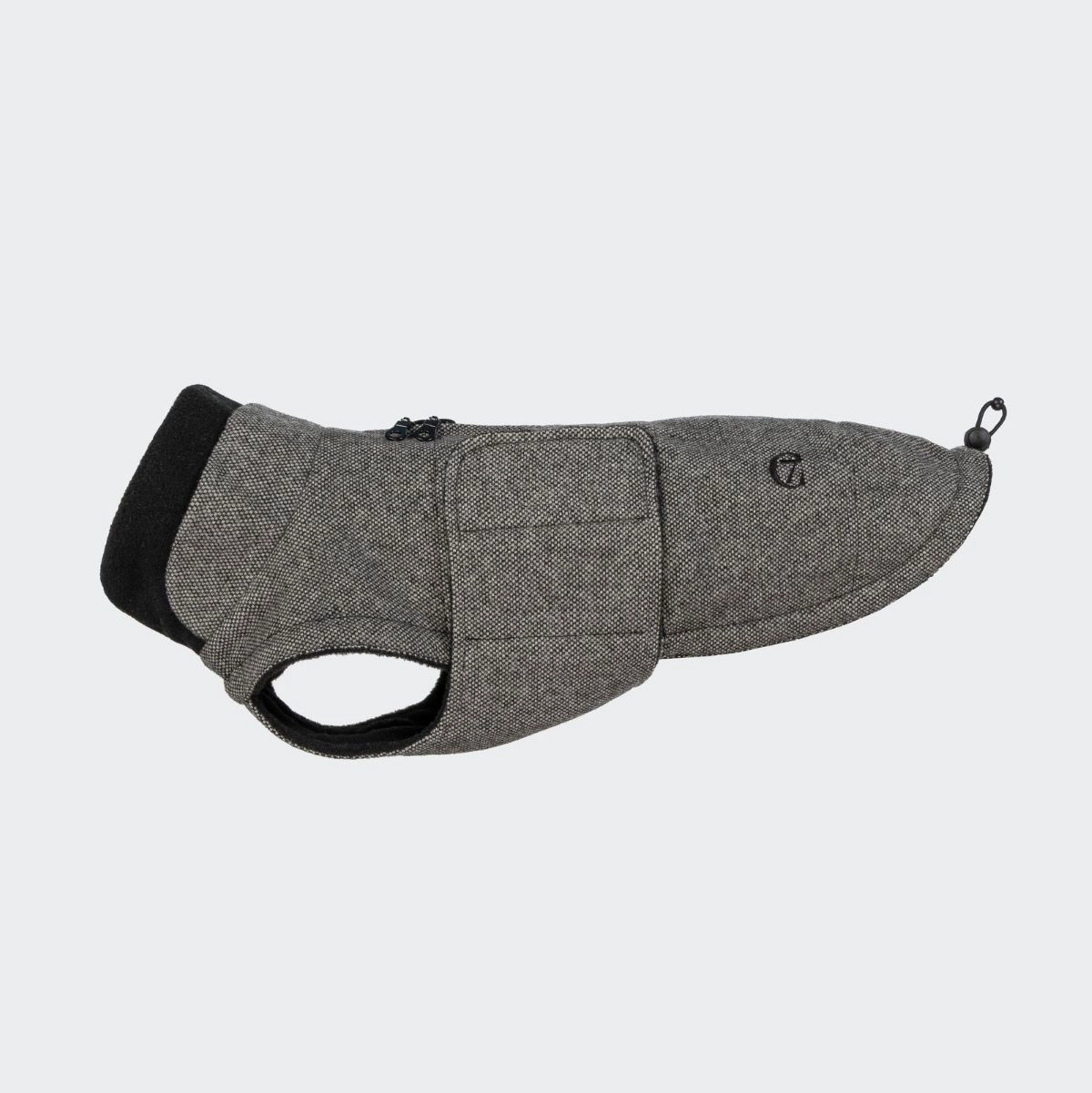 Cloud7 Hundemantel Brooklyn Tweed Black Dackel 3 Dunkelgrau Schwarz für Dackel | für Geschirrträger | mit Klettverschluss | mit Reissverschluss | wass