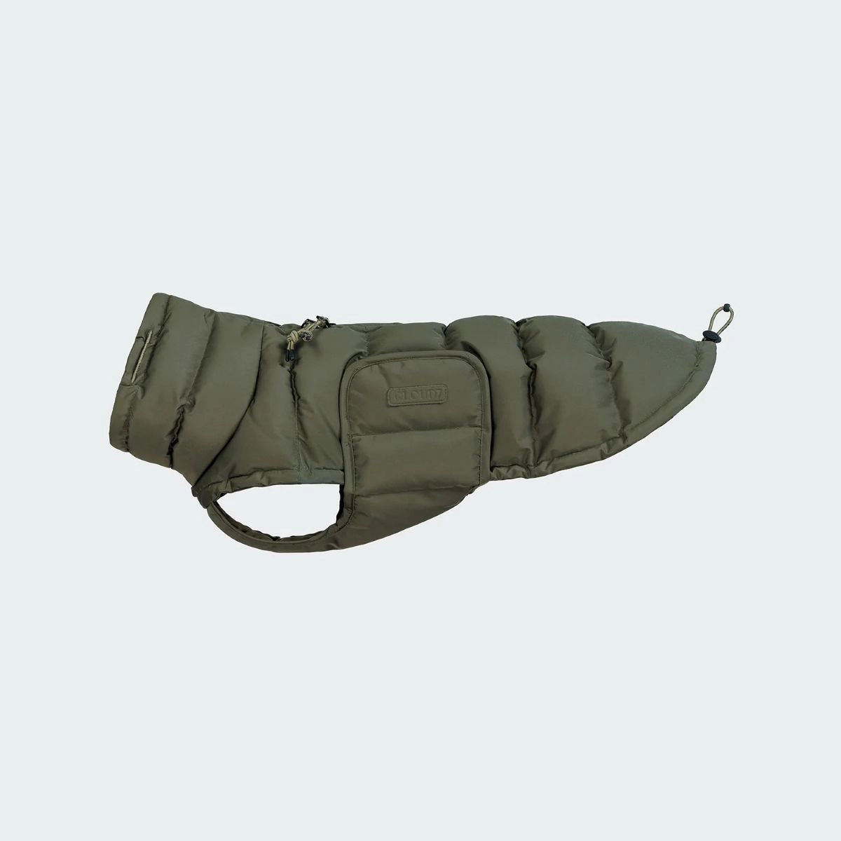 Cloud7 Hundemantel Alaska Dackel Light Olive 2 Olive Winterhundemantel | Daunenmantel für Dackel | für Geschirrträger | mit Klettverschluss | mit Reis