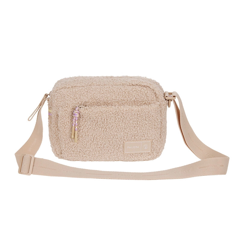 Palopa Umhängetasche Noka in Teddy-Fleece Beige  Braun Leckerlibeutel | Gassitasche | viel Platz | für alle Utensilien | robust | mehrere Fächer | ext