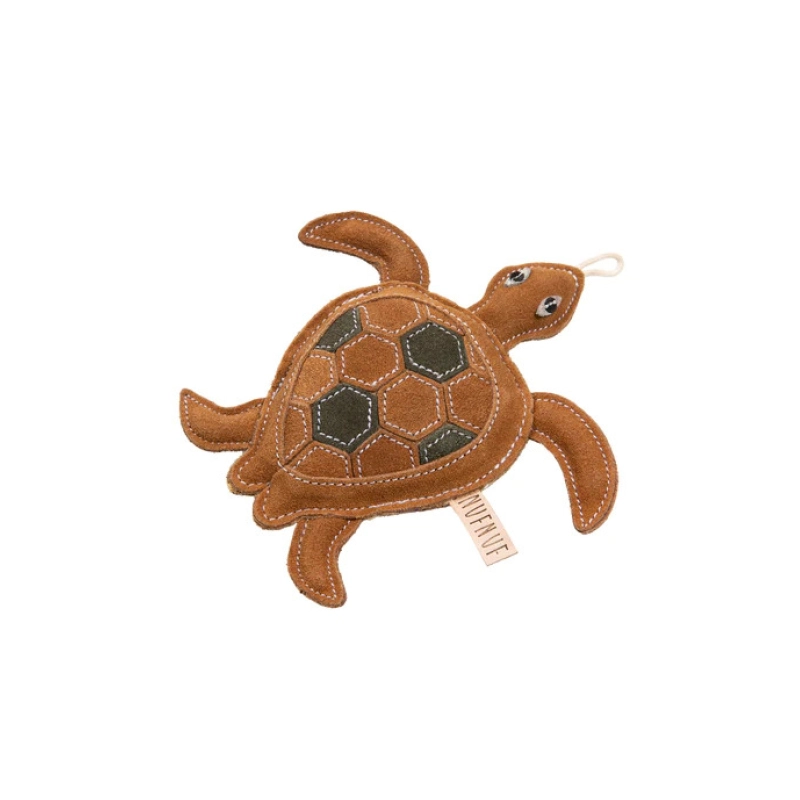 NUFNUF Lederspielzeug Schildkröte  Braun, Grün für Welpen | für alle Hunde | Spielzeug aus Naturprodukten | ungefährliches Spielzeug | langer Spaß