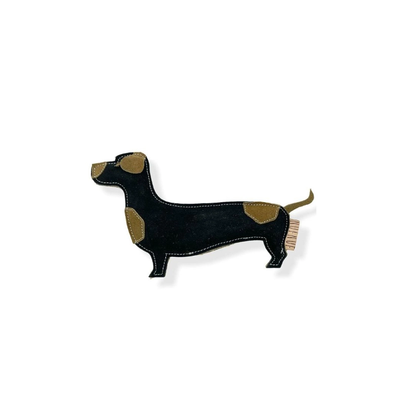 NUFNUF Lederspielzeug Dachshund  Schwarz für Welpen | für alle Hunde | Spielzeug aus Naturprodukten | ungefährliches Spielzeug | langer Spaß