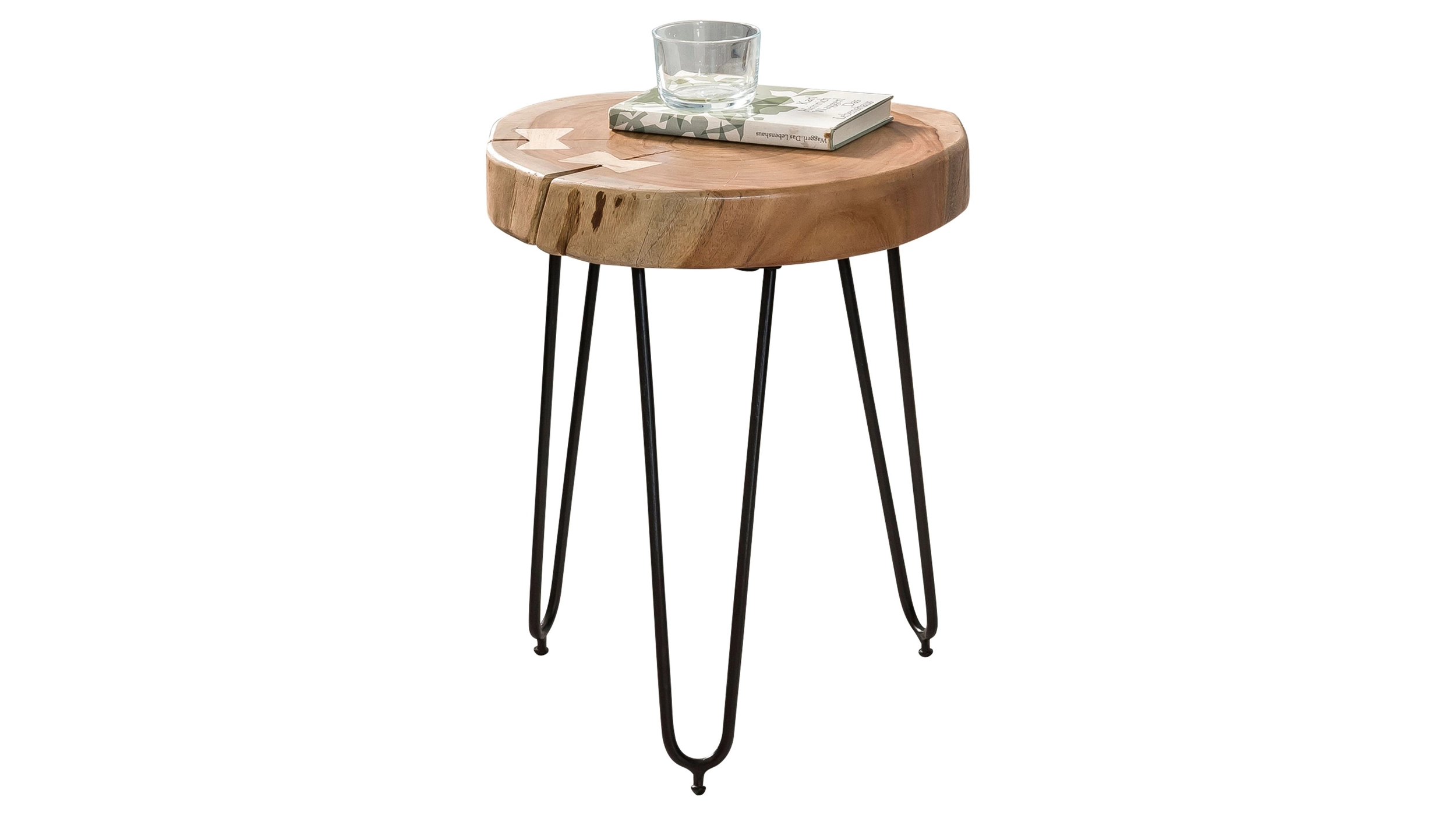 Beistelltisch Akazie massiv lackiert - rund - 35 x 45 cm - ACAS