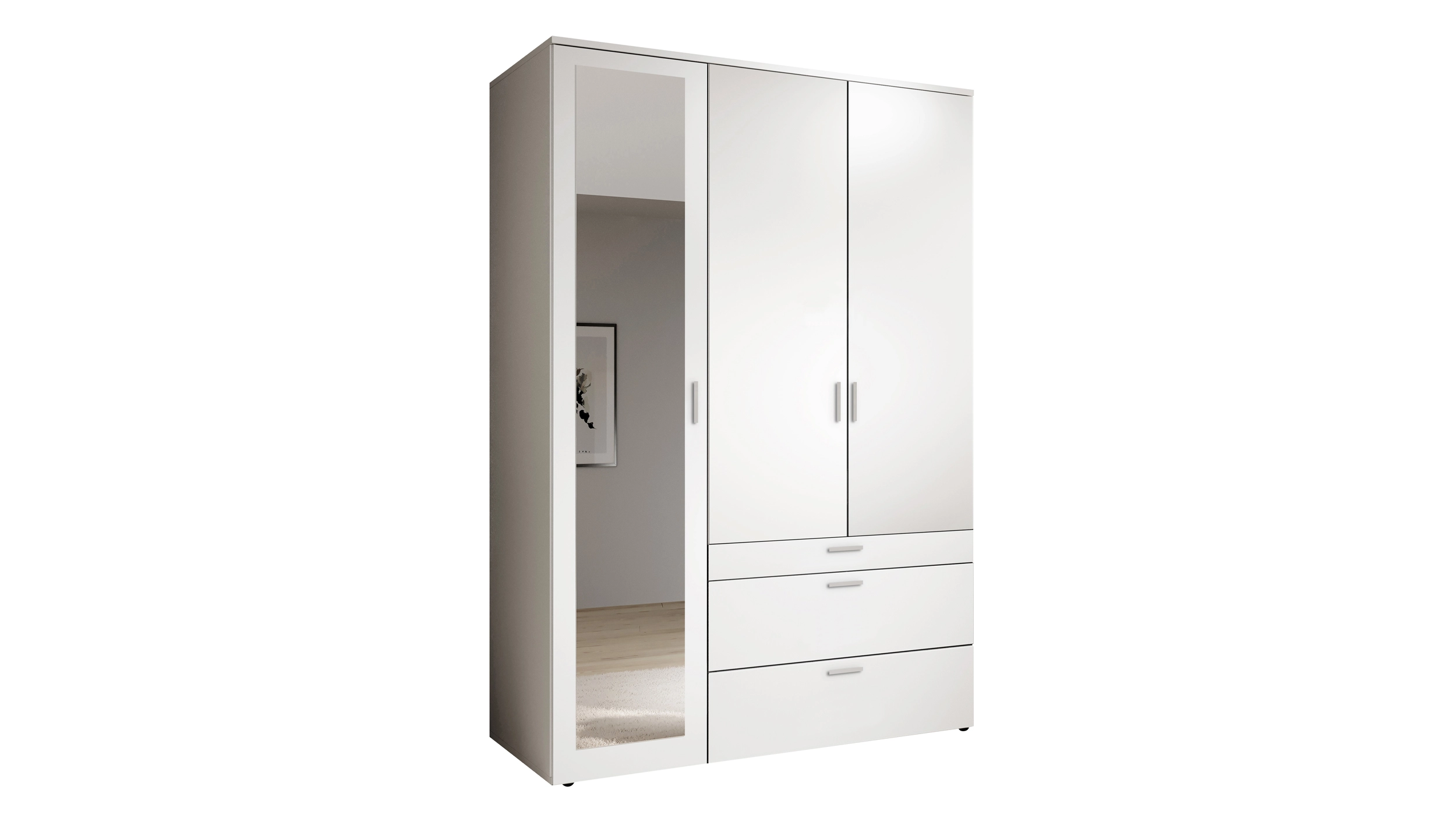 Kleiderschrank weiß mit Spiegel - 135 cm - 3-türig - VESALA