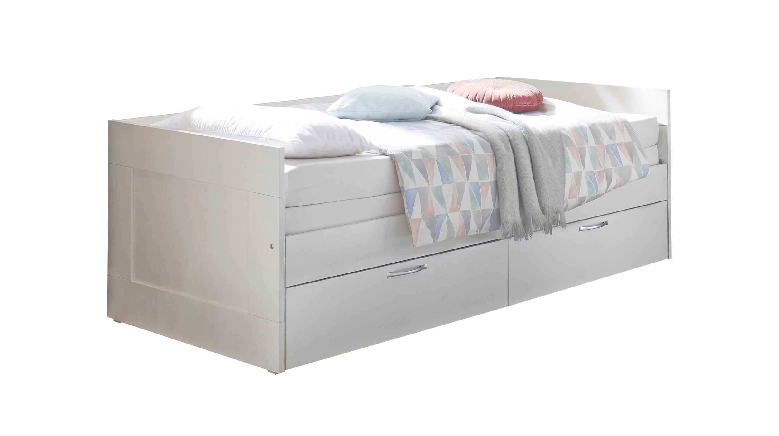 Jugendbett ausziehbar mit Schubladen weiß 90 x 200 cm - SALIAS