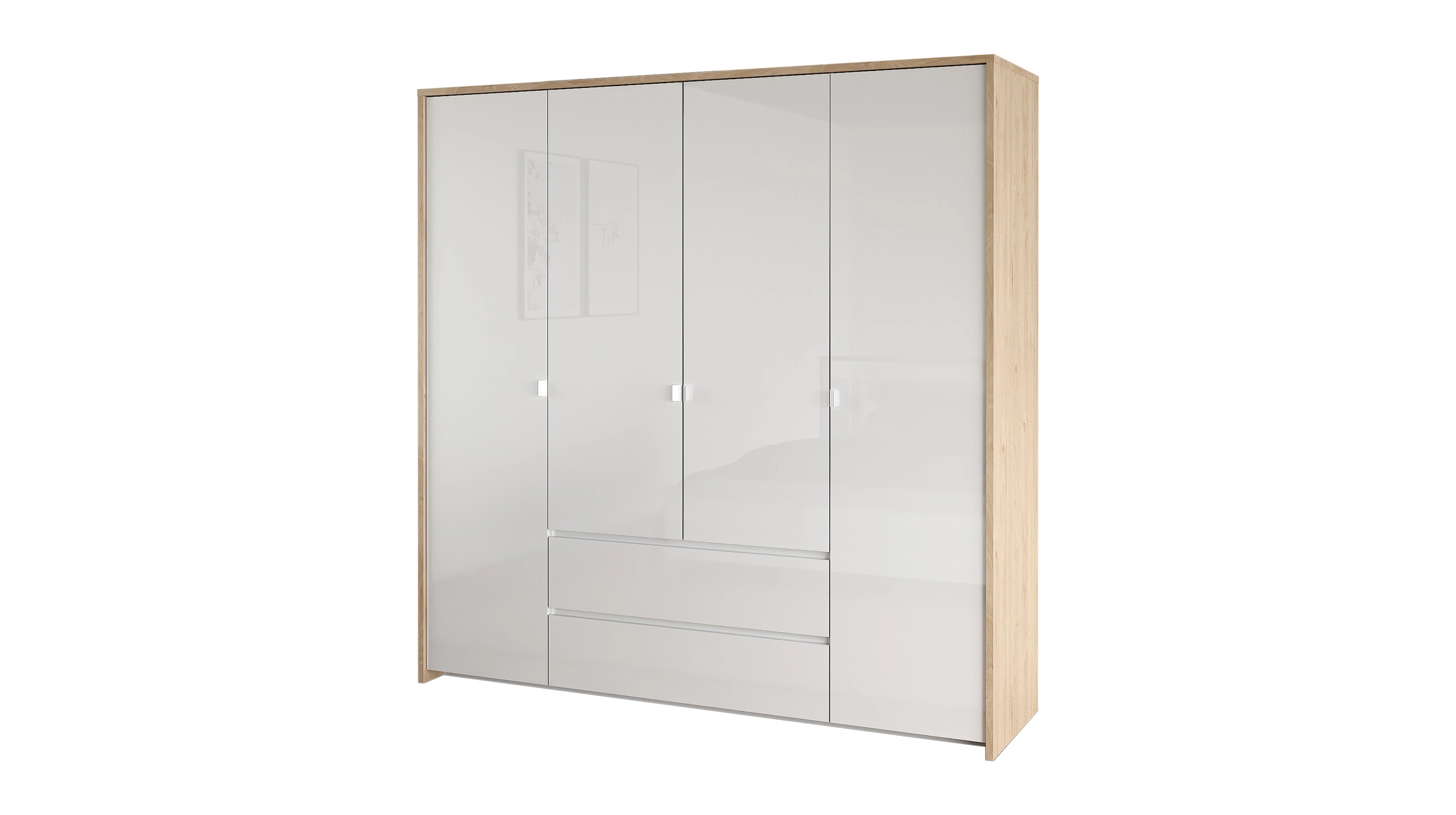 Kleiderschrank 197 cm weiß hochglanz - Jackson Hickory 4-türig - NEXT