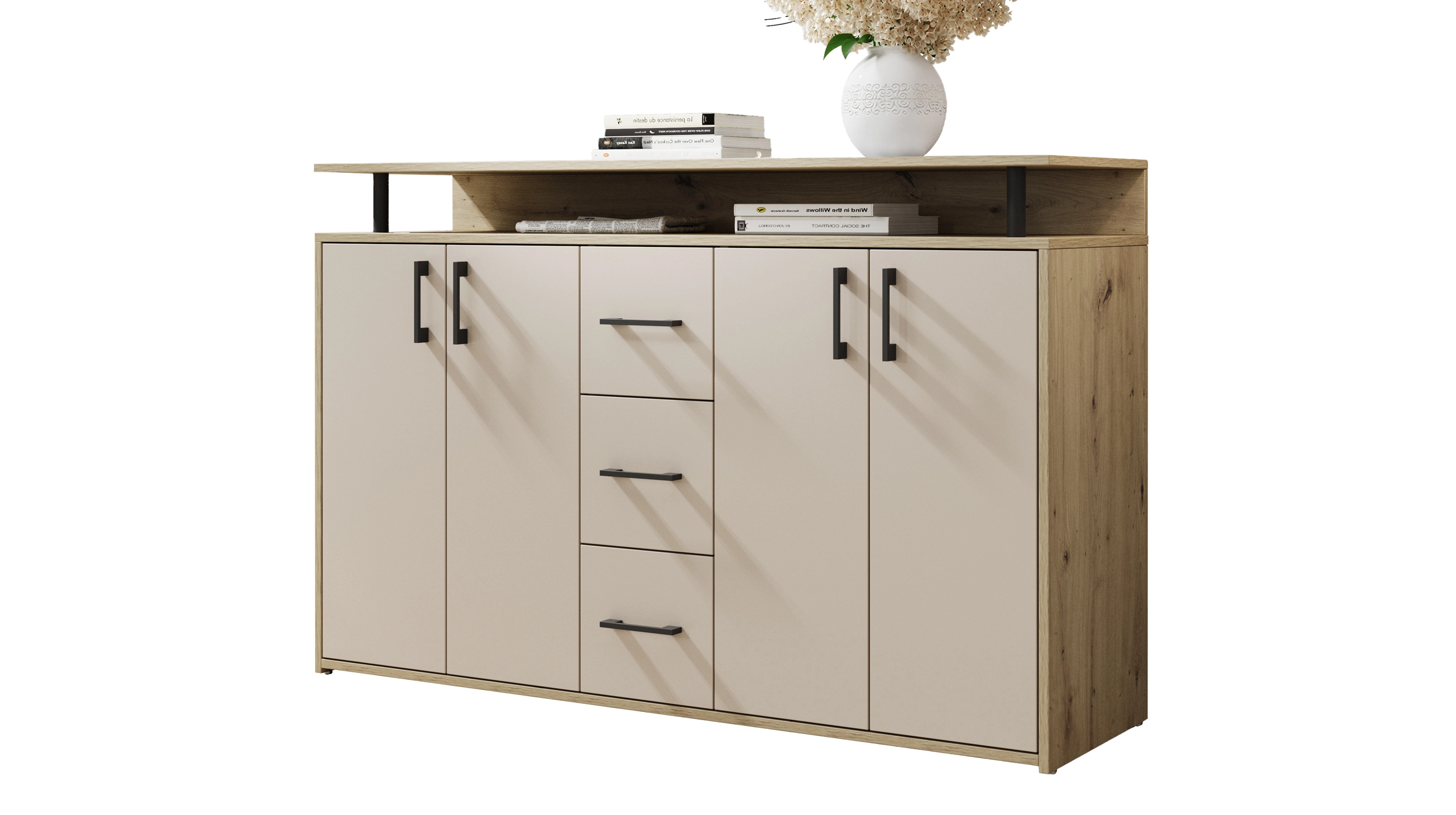 Highboard 4 Türen 3 Schubladen Artisan Eiche beige 139 cm - DRIFT
