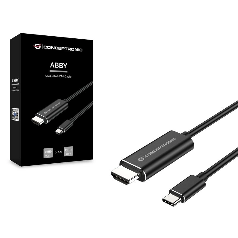 Conceptronic ABBY04B 4K-Kabel (USB-C-Stecker auf HDMI-Stecker, 2 m, Schwarz)