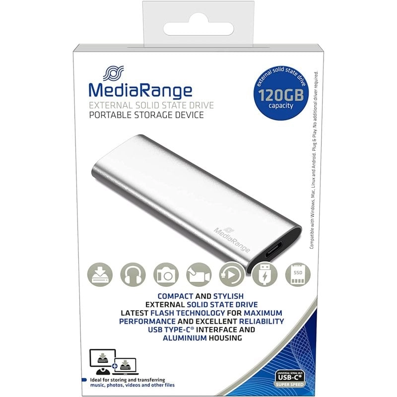 MediaRange MR1100 Externes Solid State Drive 120 GB USB Typ-C 3.2 Gen 2 (3.1 Gen 2) Silber