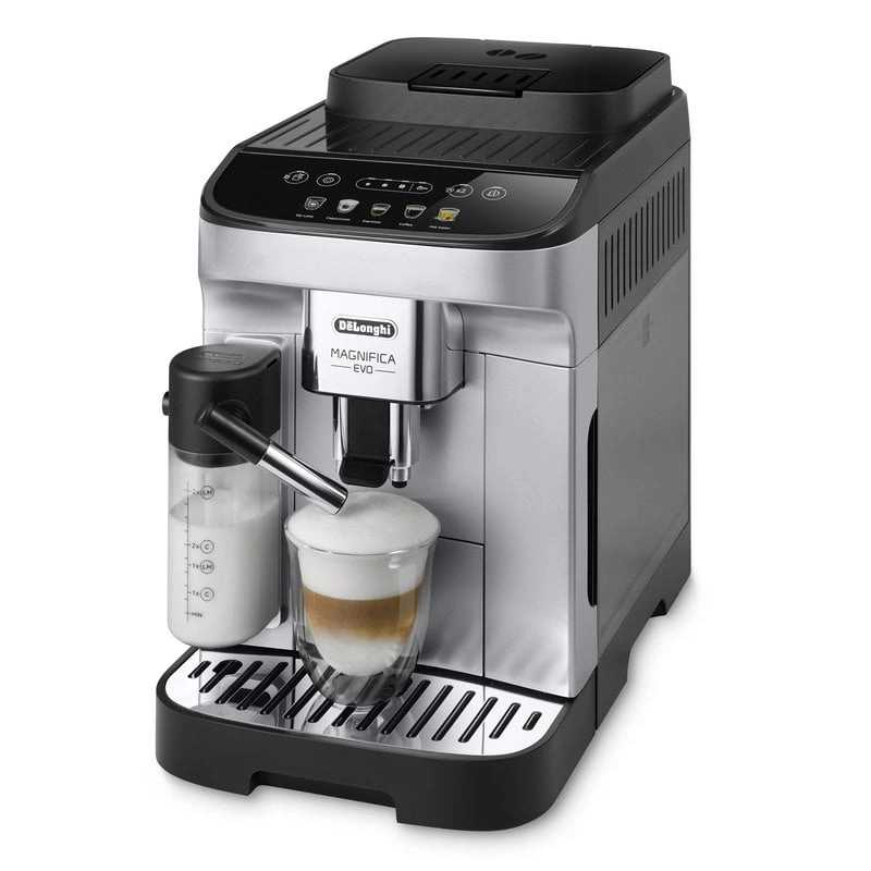 DeLonghi Magnifica Evo Kaffeevollautomat mit Milchtank, 15 Bar, silber, 5 Getränke