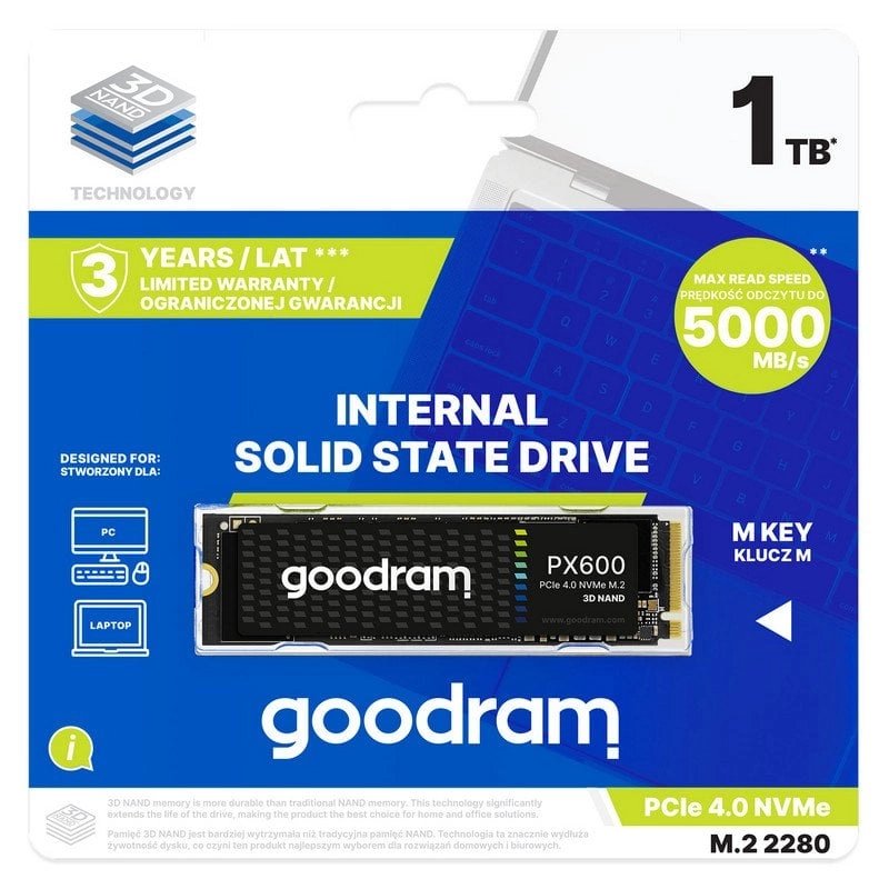 Goodram SSDPR-PX600-1K0-80 Internes Solid State Drive 1 TB M.2 PCI Express 4.0 NVMe 3D NAND