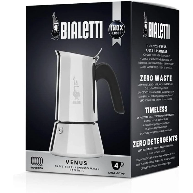 Bialetti Venus Italienische Kaffeemaschine 4 Tassen Silber