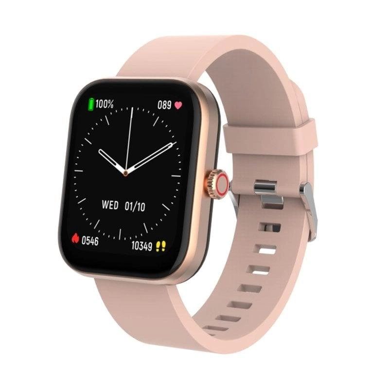 DCU Los Angeles Smartwatch-Uhr aus Roségold mit 2 20-mm-Armbändern aus beigem Silikon + zartrosa Nylon