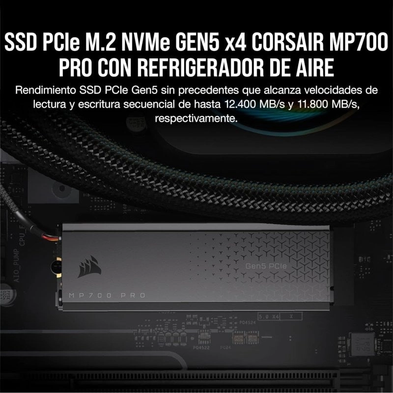 Corsair MP700 PRO 2 TB SSD PCIe M.2 NVMe 2.0 Gen5 x4 mit Luftkühler