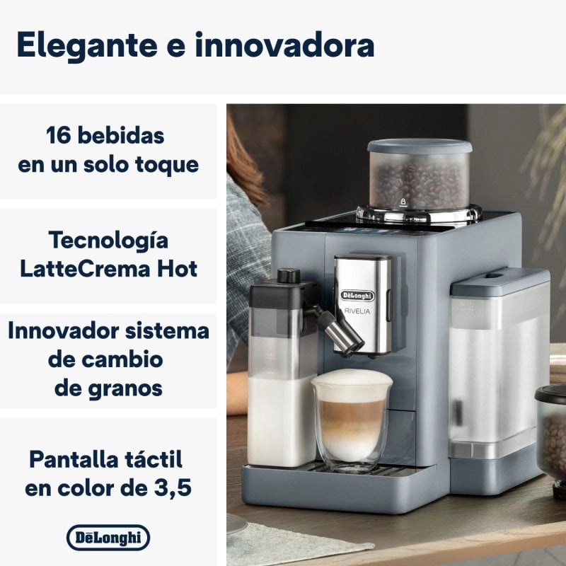 DeLonghi Rivelia Kaffeevollautomat mit Milchtank, 19 Riegel, grau