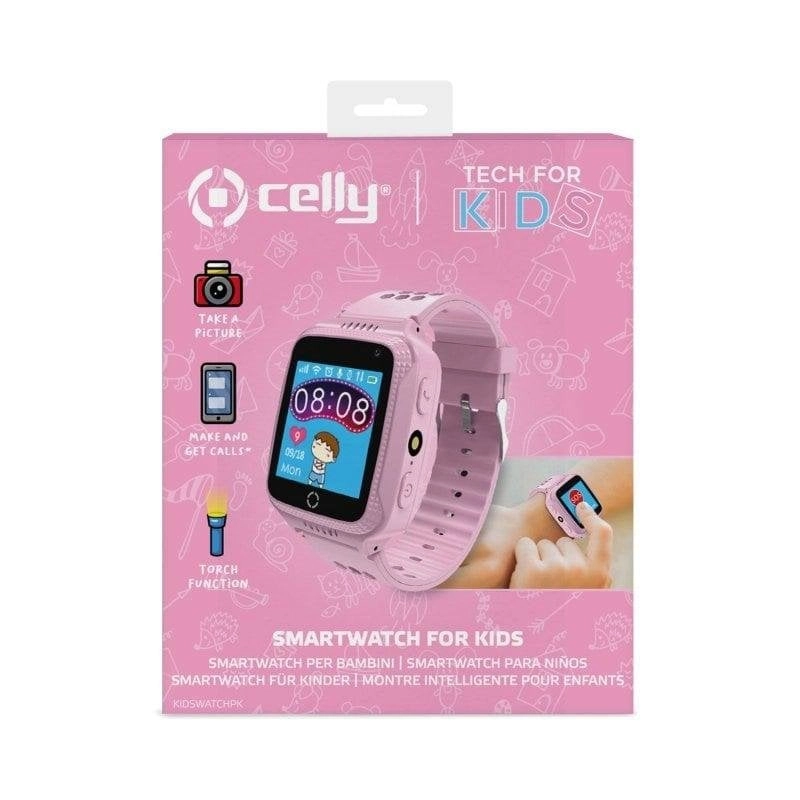 Celly KIDSWATCH Bluetooth GPS 1.44" Farbdisplay Rosa IP67 Kindersmartwatch SOS Notruf Schlaftracking