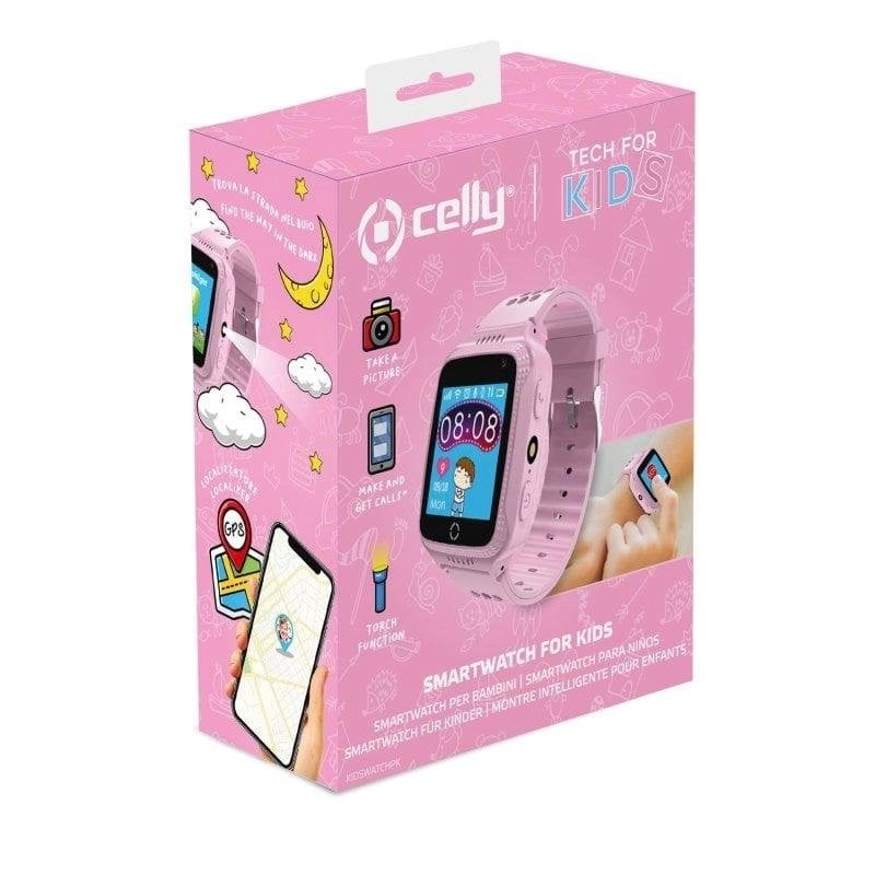 Celly KIDSWATCH Bluetooth GPS 1.44" Farbdisplay Rosa IP67 Kindersmartwatch SOS Notruf Schlaftracking