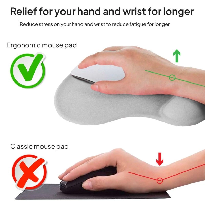 Ociodual Mauspad mit Gel-Handgelenkauflage, ergonomisch, Grau