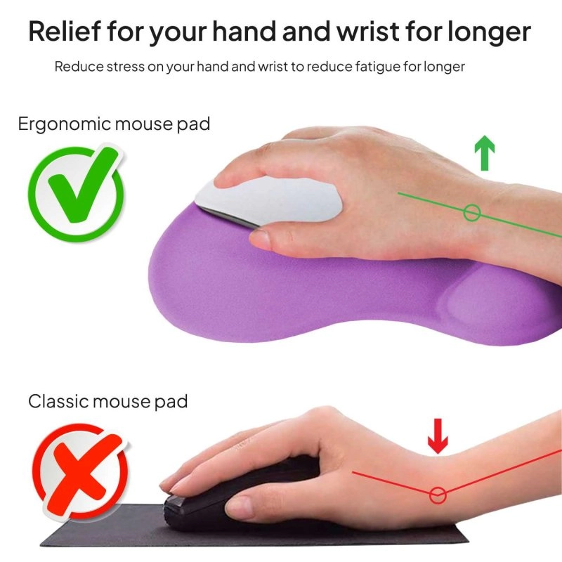 Ociodual Mauspad mit Gel-Handgelenkauflage, ergonomisch, Violett
