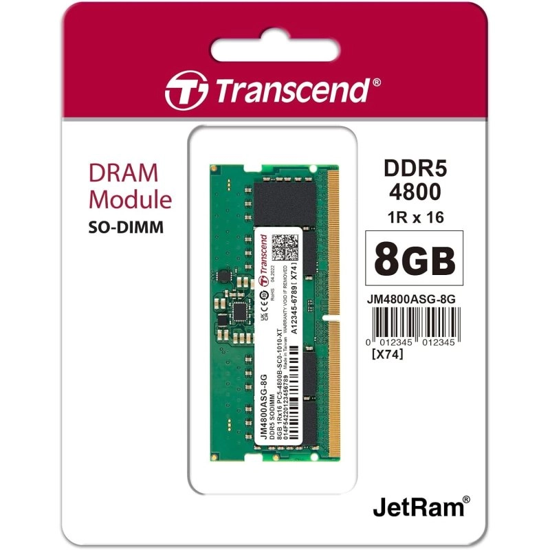 Transcend JetRam JM4800ASG-8G Speichermodul 8 GB 1 x 8 GB DDR5 4800 MHz