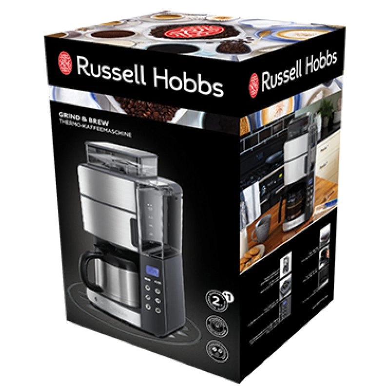 Russell Hobbs Grind and Brew Thermokaraffe, automatische Kombinationskaffeemaschine, 1 l, Edelstahl