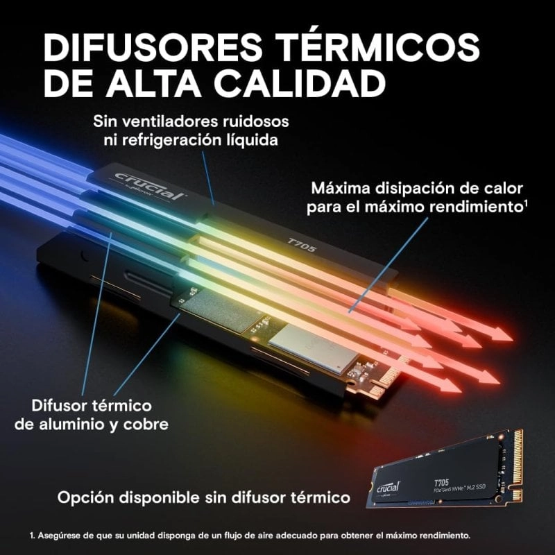 Crucial® T705 4 TB SSD PCIe Gen5 NVMe M.2 Kühlkörper