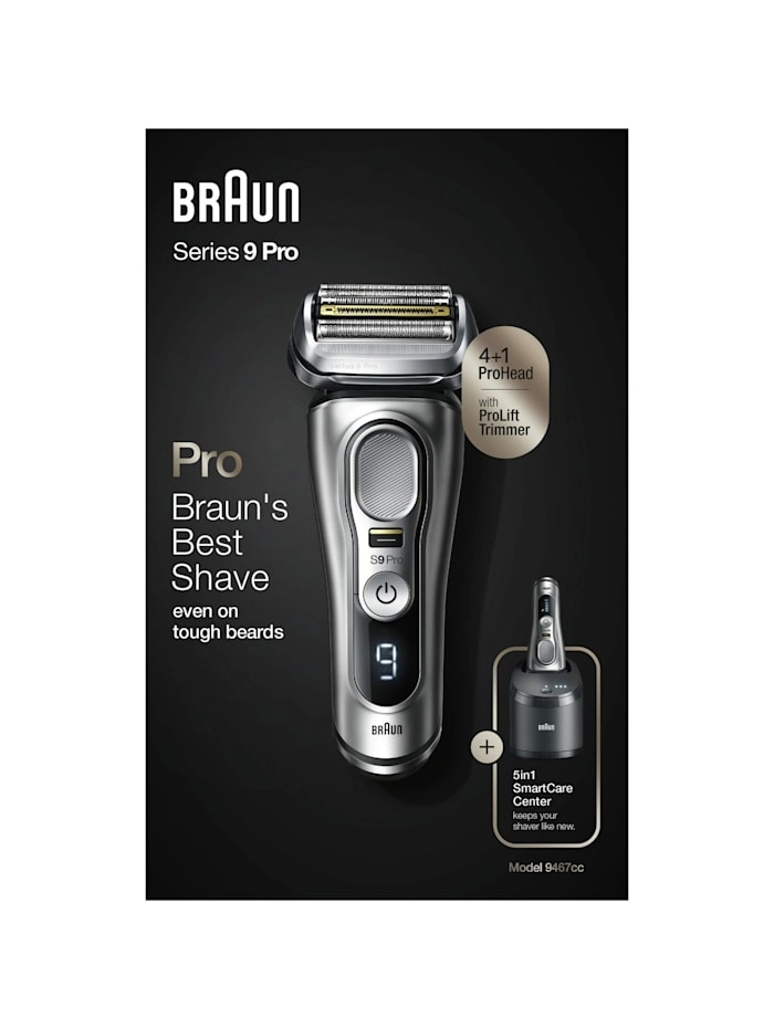 Braun Series 9 9467cc | Rasierer | Nass und Trockenrasierer | Ladestation | Active Quattro Head | Folienschaber | Schwarz, Grau
