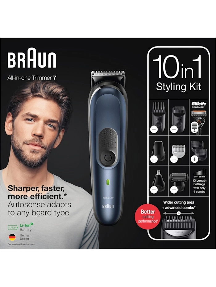 Braun MGK 7330 MultiGroomingKit | Rasierer | 9 verschiedene Stylingaufsätze + Gillette ProGlide | Sensitiv-Aufsatz für empfindliche Körperstellen