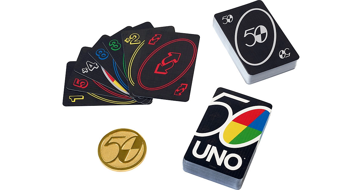 Mattel Games UNO Premium 50 Jahre Jubiläumsedition mit Münze