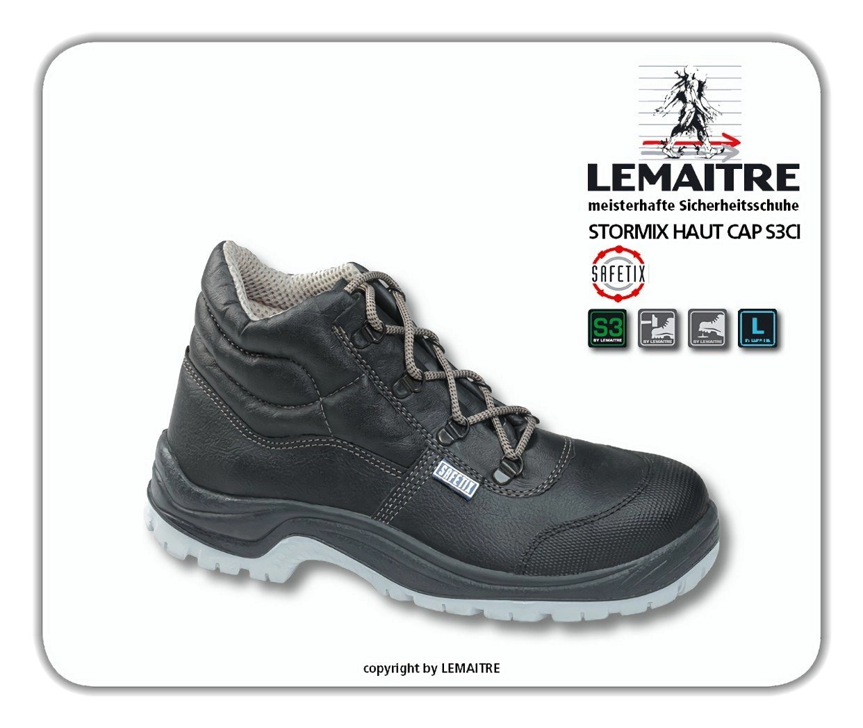 LEMAITRE »Lemaitre Sicherheitsschuh STORMIX HAUT CAP, S3 CI, Halbschuh Rindnarbenleder Mesh-Innenfutter PU-getränkte Lederkappe Stahlkappe Stahlsohle 2-Schicht-PU-Sohle Größen: 36 - 48« Sicherheitsschuh